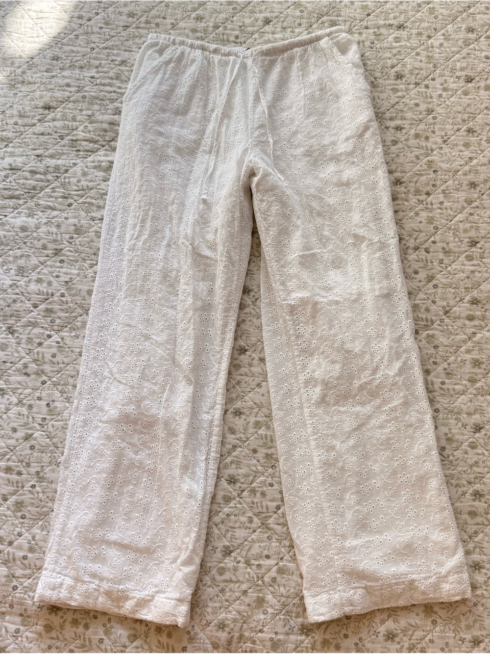 Beverly and Beck white cotton pants with eyelet detail
